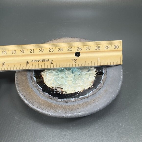 Hand Made Crystalline Pottery Round Wasabi Dipping Dish Plate Signed Crafted VTG - Picture 3 of 13